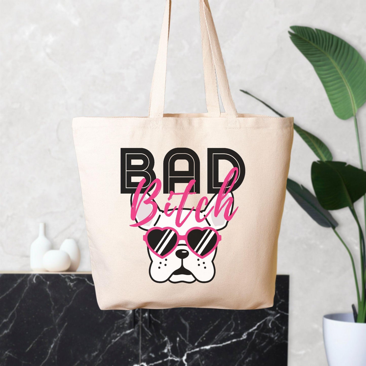 Bad Bitch Oversized Canvas Tote Bag - Pet Pride Tees