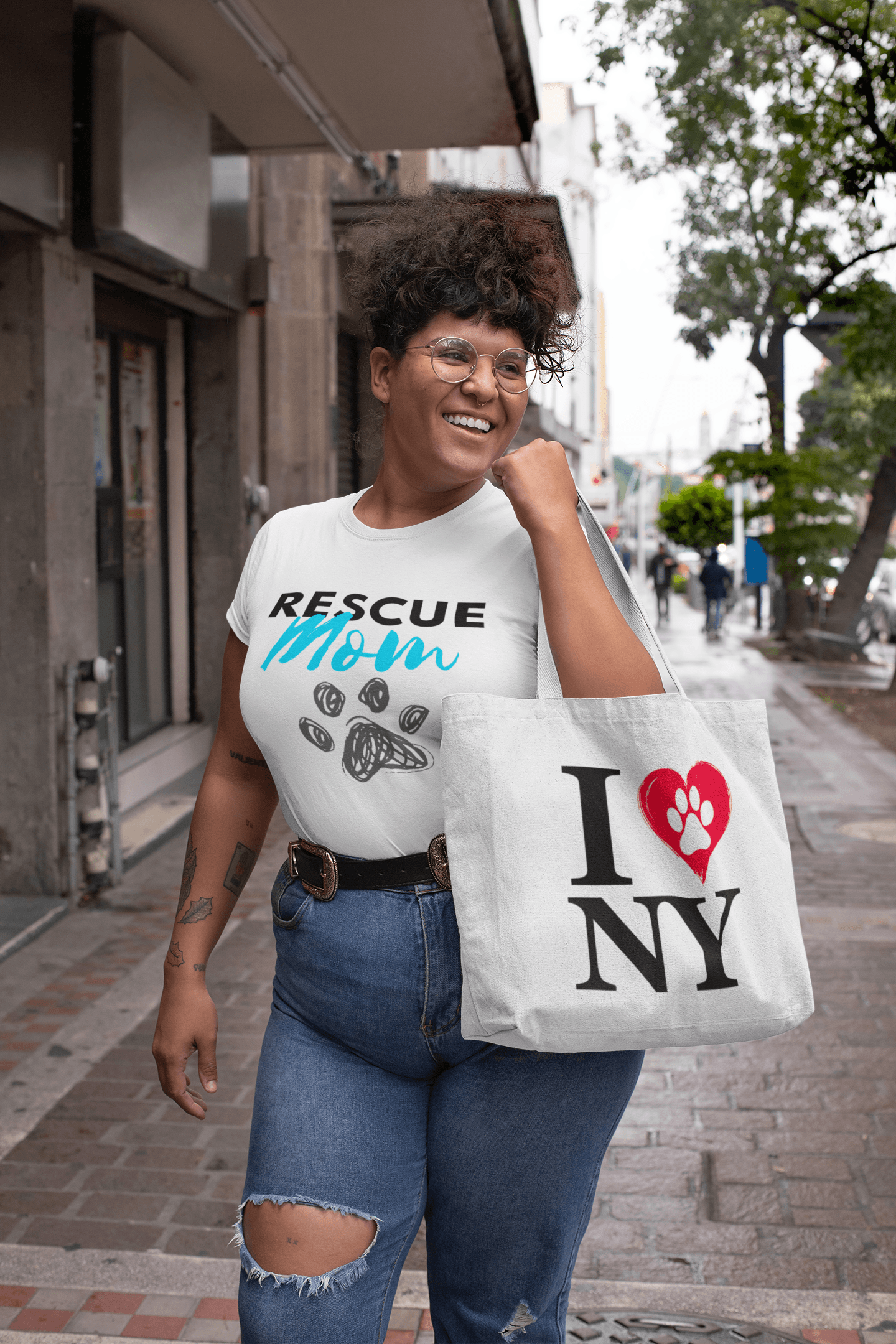 I Love NY Paw in Heart Oversized Canvas Tote Bag - Pet Pride Tees