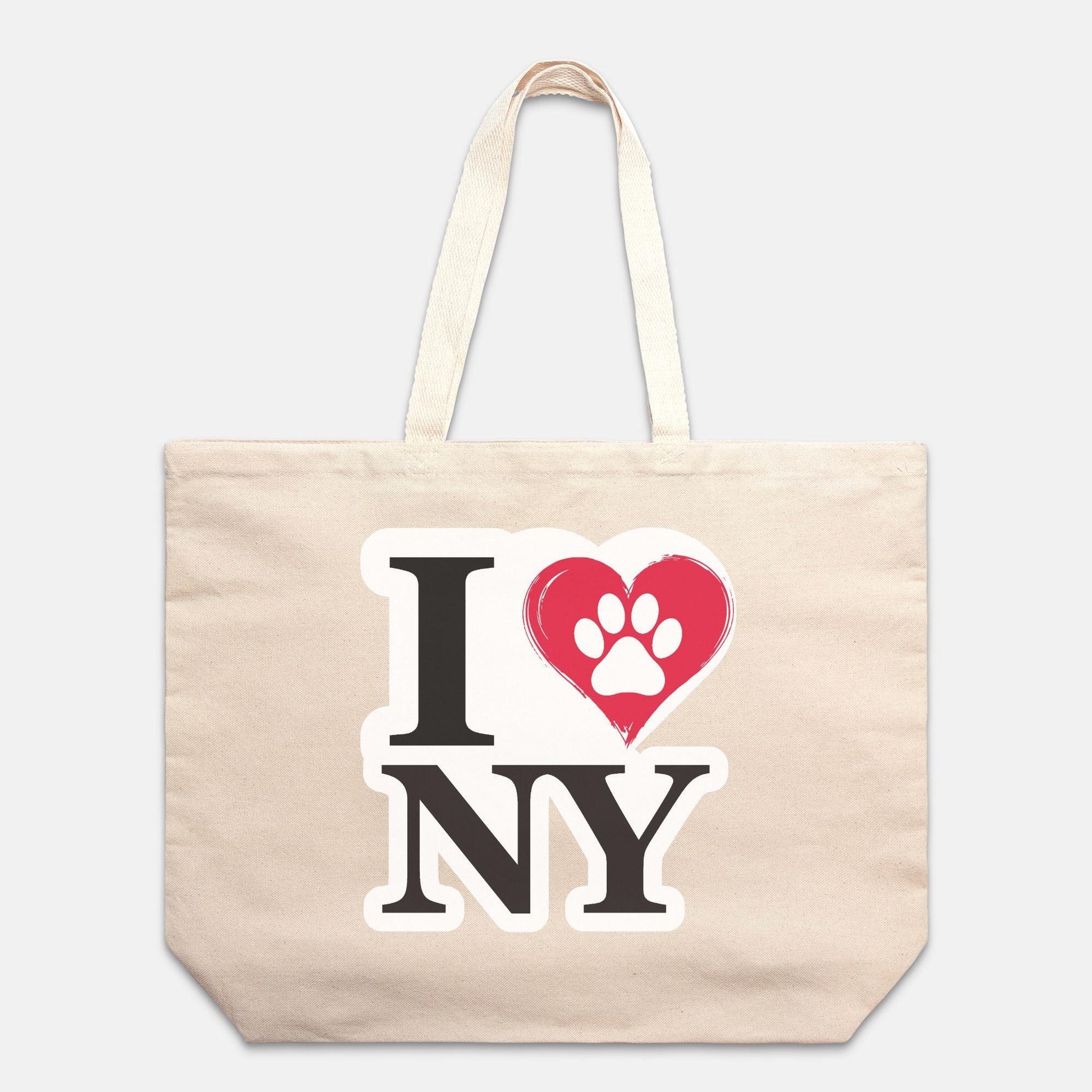 I Love NY Paw in Heart Oversized Canvas Tote Bag - Pet Pride Tees