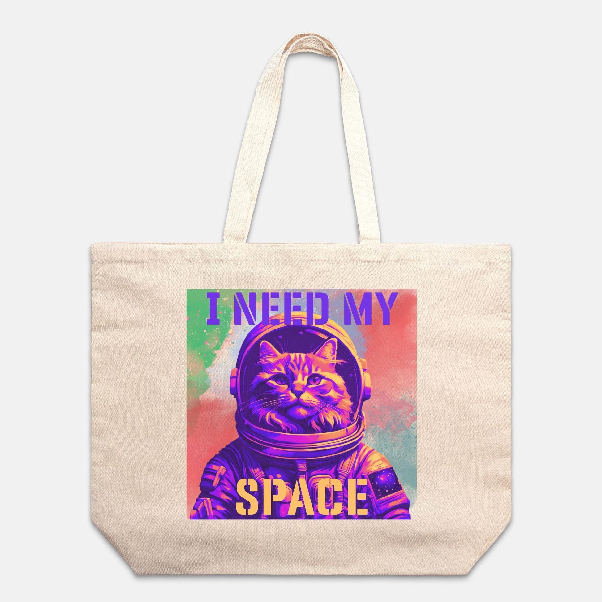 I Need My Space Astronaut Cat Oversized Canvas Tote Bag - Pet Pride Tees