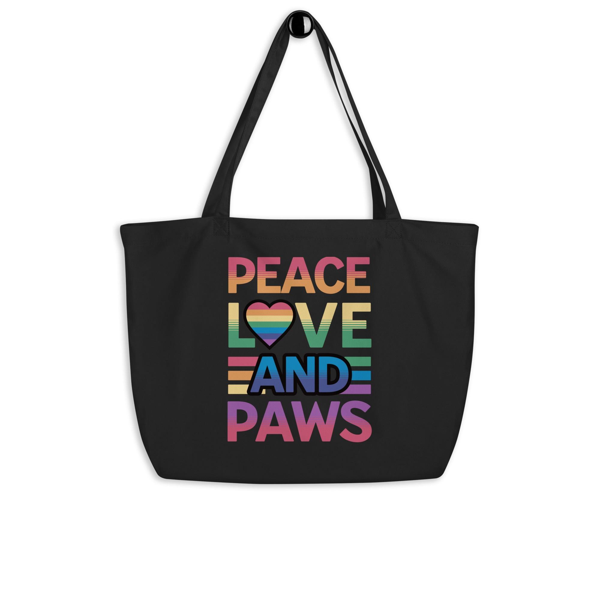 Peace, Love, and Paws Large Eco-Friendly Tote - Pet Pride Tees