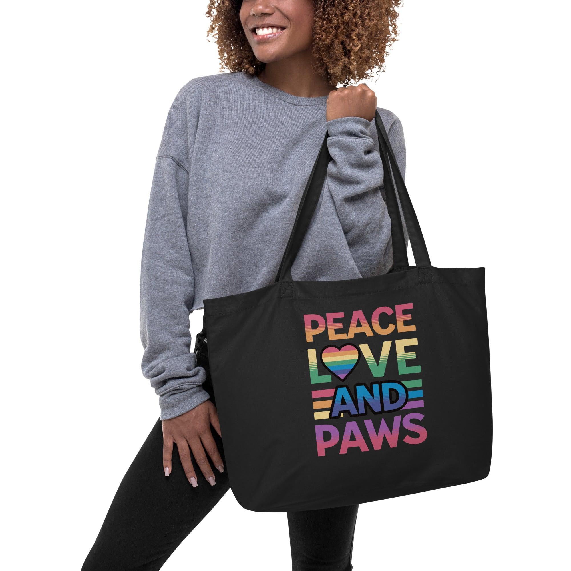 Peace, Love, and Paws Large Eco-Friendly Tote - Pet Pride Tees