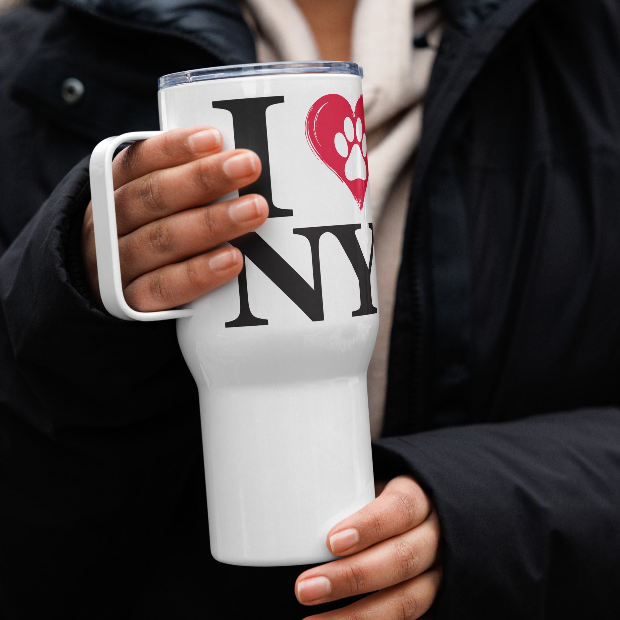 I Love NY Paw in Heart Travel Mug