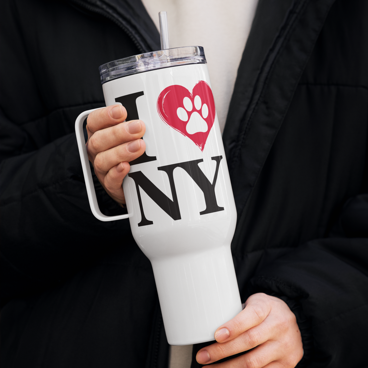 I Love NY Paw in Heart 40oz Travel Mug